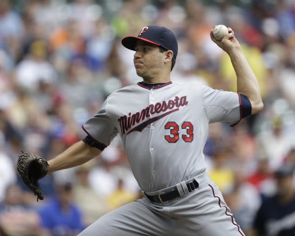 Minnesota Twins starting pitcher Tommy Milone throws to the Milwauke Brewers during the first inning of a baseball game Sunday, June 28, 2015, in Milw