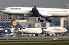 A Lufthansa aircraft lands at the airport of Frankfurt, central Germany, Tuesday, April 20, 2010. German airspace is officially closed for regular fli