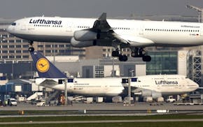 A Lufthansa aircraft lands at the airport of Frankfurt, central Germany, Tuesday, April 20, 2010. German airspace is officially closed for regular fli
