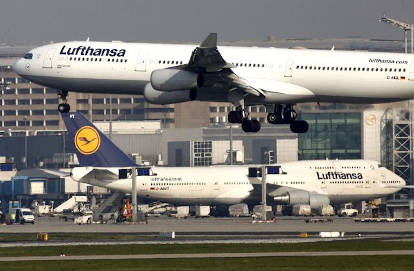 A Lufthansa aircraft lands at the airport of Frankfurt, central Germany, Tuesday, April 20, 2010. German airspace is officially closed for regular flights until Tuesday at 1800 GMT (8:00 p.m. EDT). Airlines permitted to operate a limited number of passenger flights under so-called visual flight rules, meaning that they can only fly at low levels within German airspace.