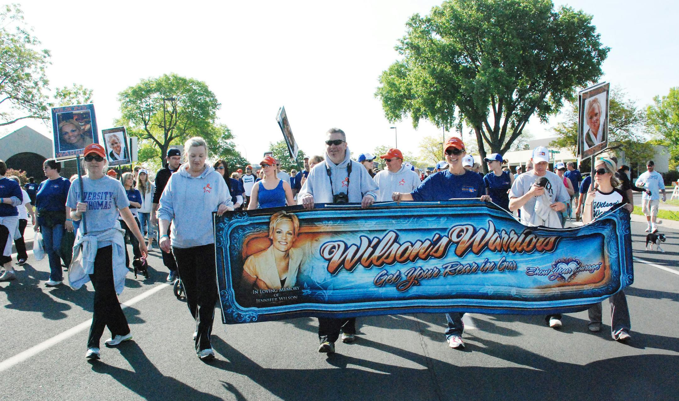 Cole's Salon employees along with friends and family members raised over $35,000 over the last three years walking in the Colon Cancer Coalition's Get Your Rear in Gear event . They walked as Wilson's Warriors in honor of former Cole's V.P. Jennifer Wilson. ORG XMIT: MIN2013032017482805