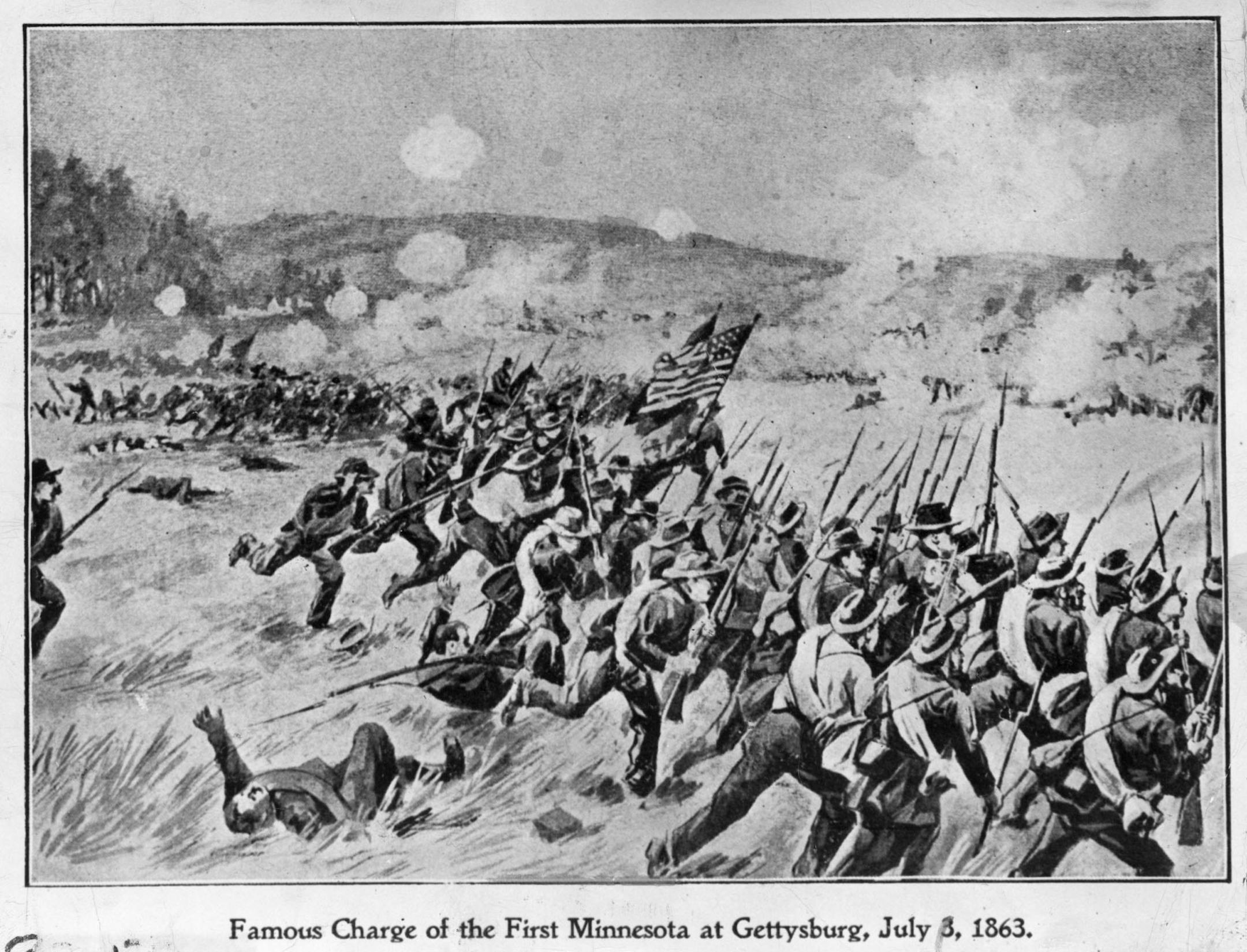 Artist's drawing of charging first Minnesota regiment at Gettysburg. ORG XMIT: MIN2013010210423518