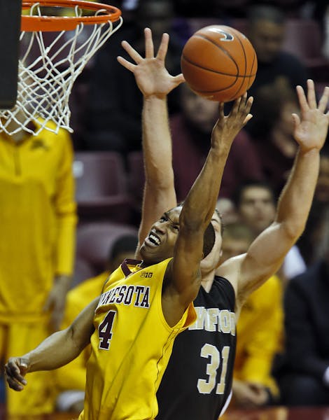 UM Gophers vs. Wofford basketball. Minnesota's DeAndre Mathieu drove to the basket for a layup in 2nd half action. (MARLIN LEVISON/STARTRIBUNE(mleviso