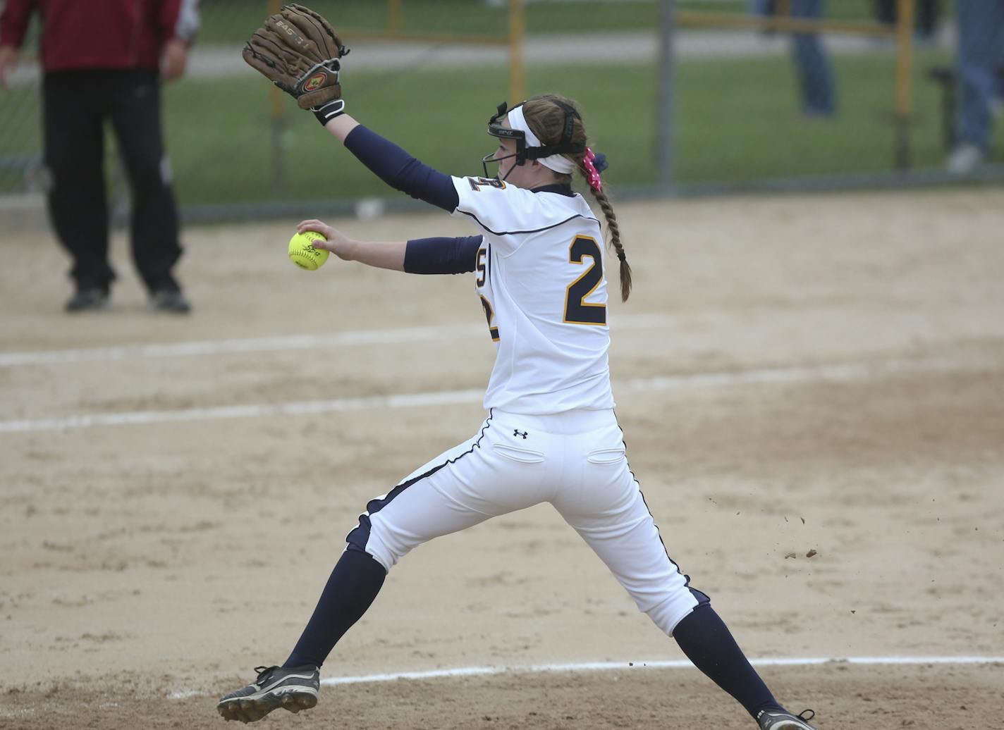 Prior Lakes'Dee Wibbens pitched in the second inning during the state Class 3A semifinals in softball at Caswell Park in North Mankato Min., Thursday, June 6, 2013. Prior Lake Won over Maple Grove 5-3. ] (KYNDELL HARKNESS/STAR TRIBUNE) kyndell.harkness@startribune.com