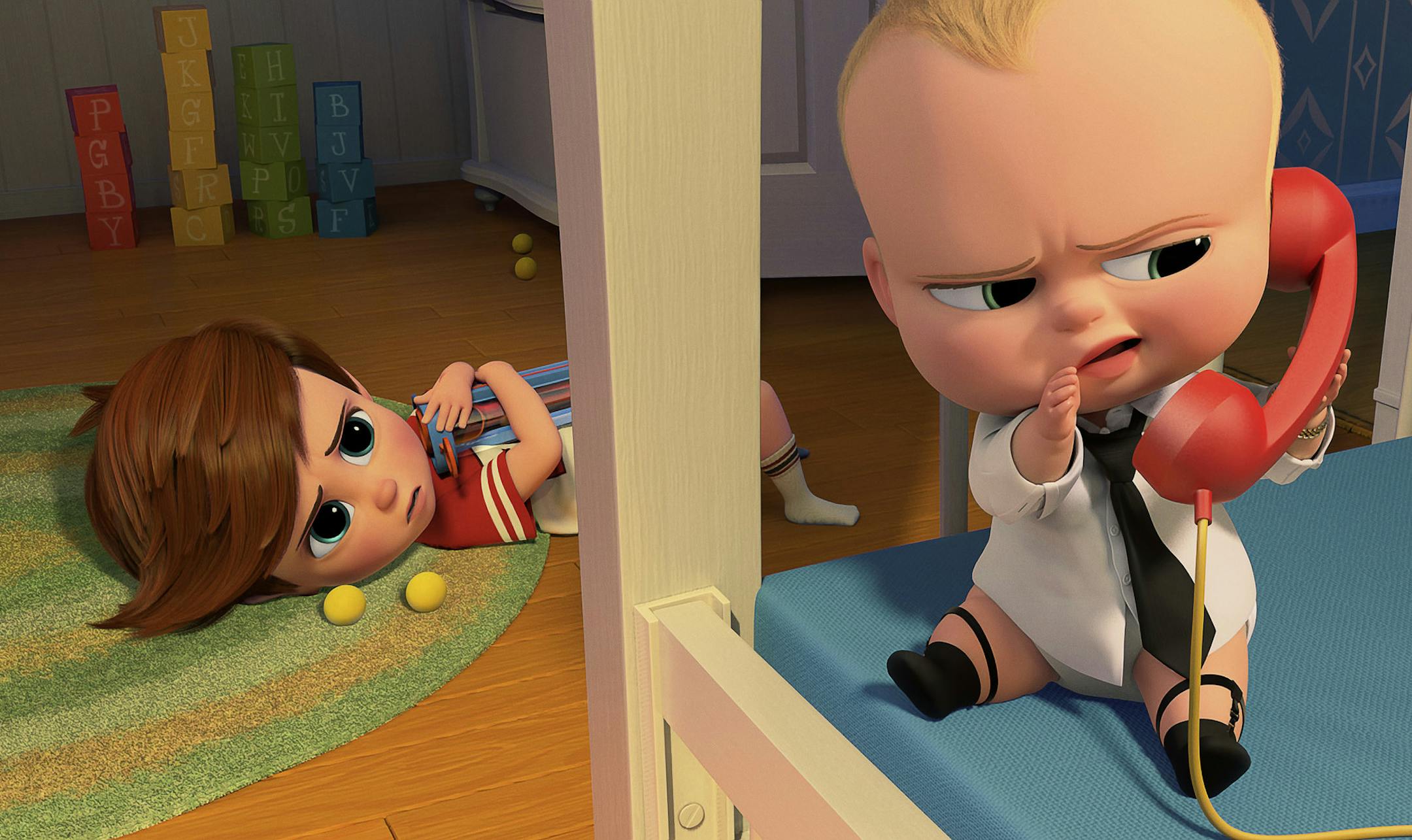 Tim (voiced by Miles Bakshi) and Boss Baby (Alec Baldwin) are siblings in “The Boss Baby.”