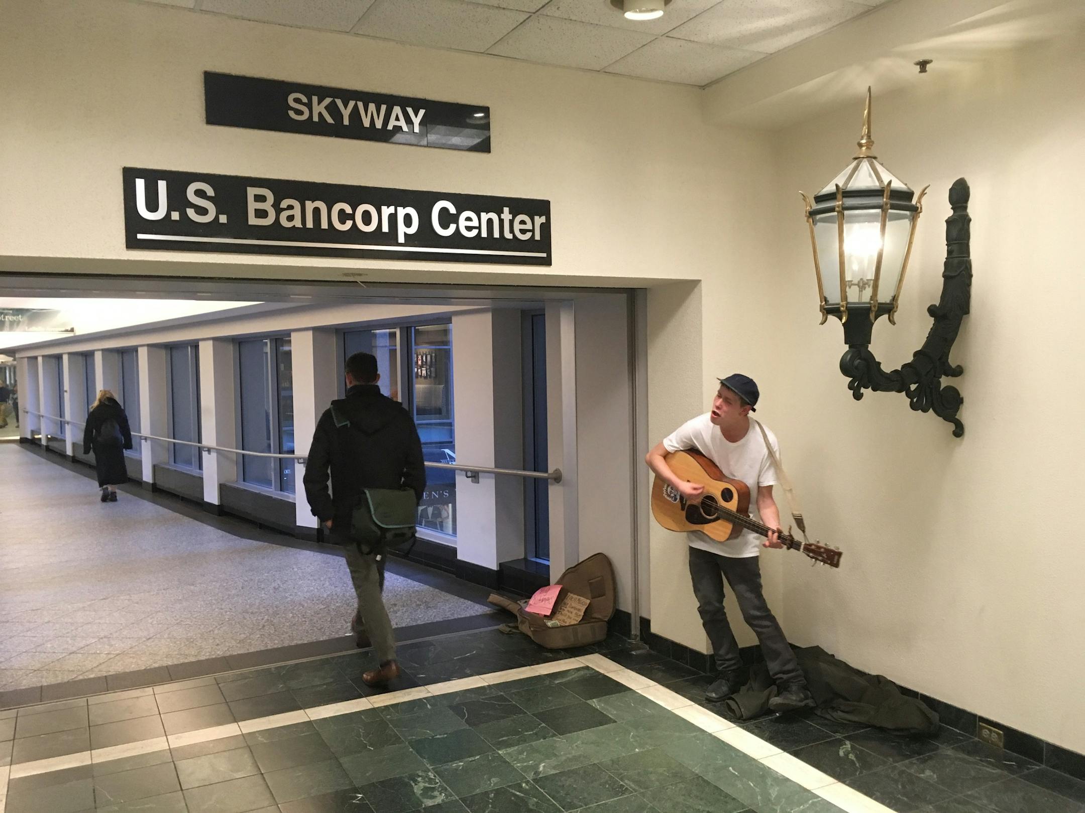 There are usually a few musicians performing in the skyways, especially in the winter.