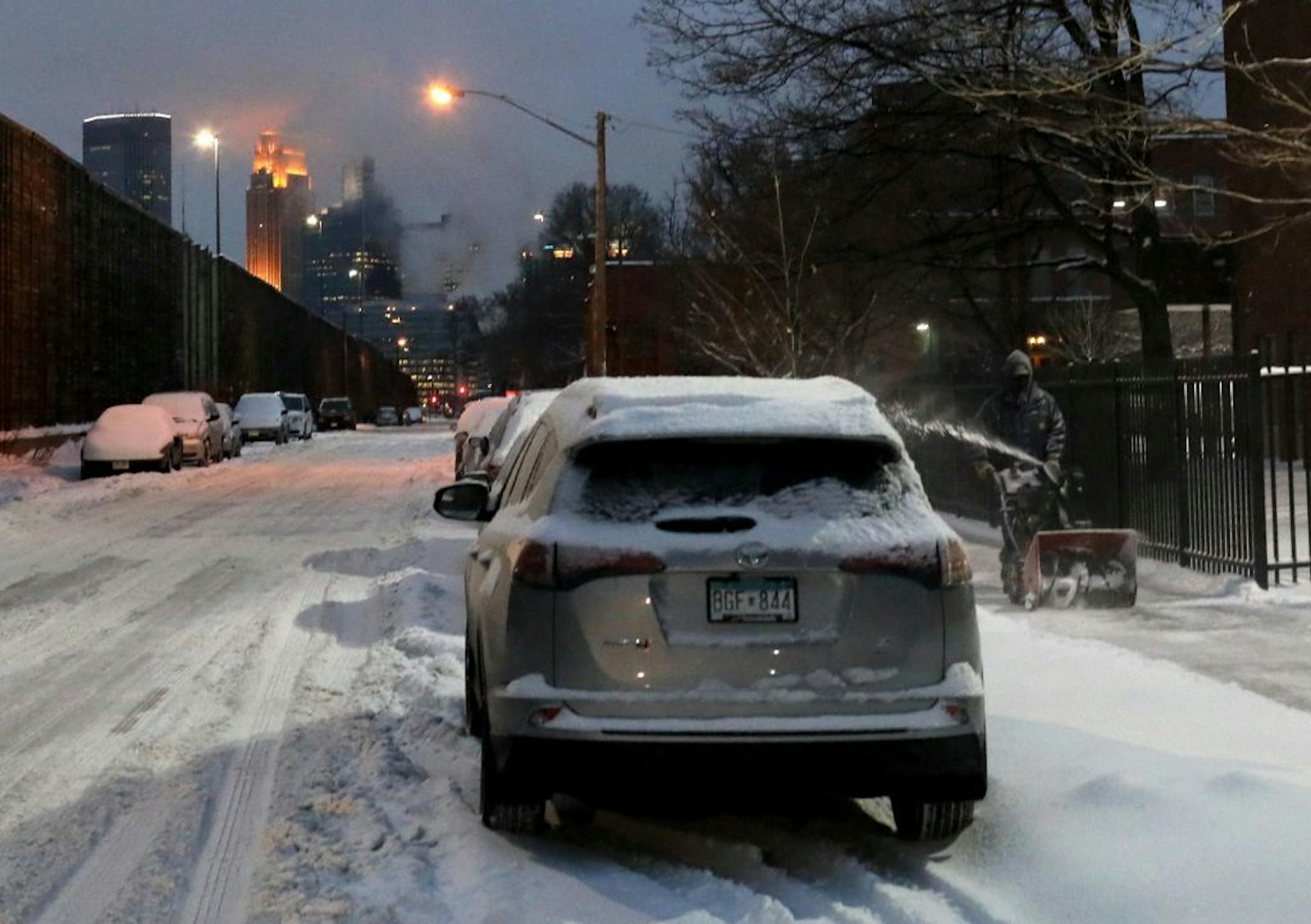 As snowy street scene along 5th Ave. near downtown Wednesday, Feb. 6, 2019, in Minneapolis, MN.