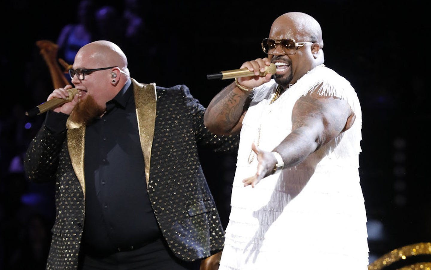 THE VOICE -- "Live Finale" Episode 1219B -- Pictured: (l-r) Jesse Larson, Ceelo Green -- (Photo by: Trae Patton/NBC) ORG XMIT: Season:12