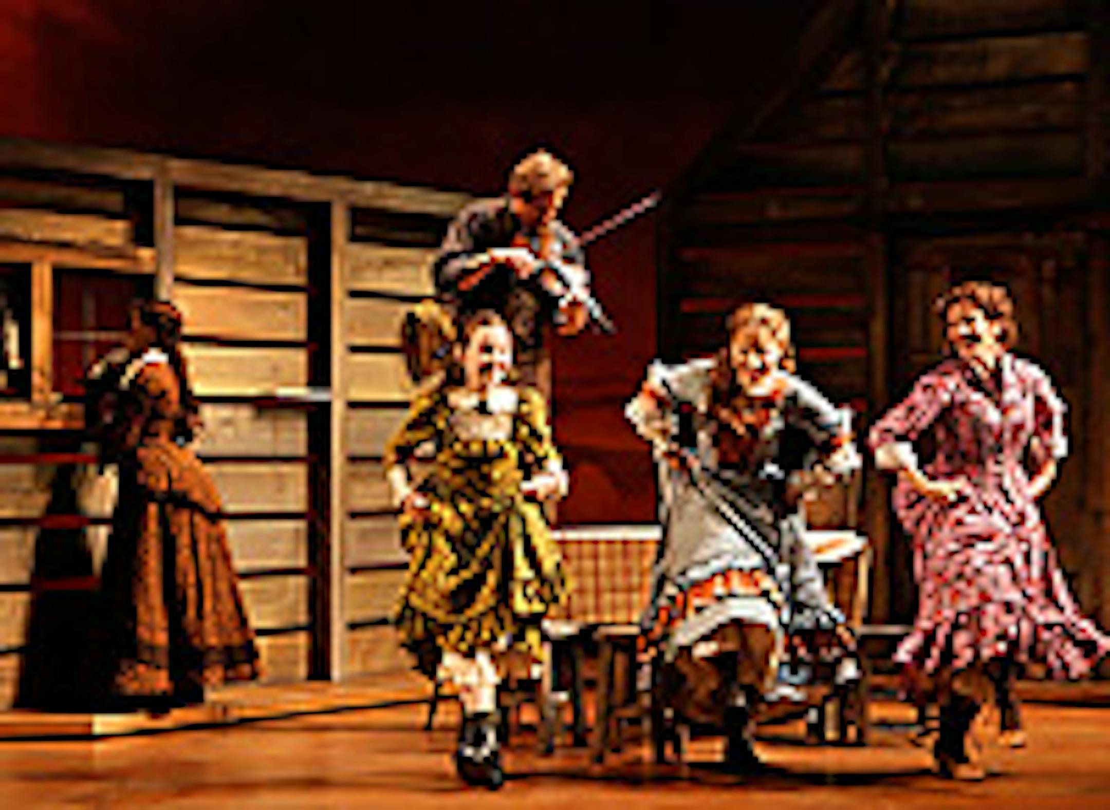 Kara Lindsay (Laura Ingalls), Steve Blanchard (Charles "Pa" Ingalls), Maeve Moynihan (Carrie Ingalls), Jenn Gambatese (Mary Ingalls) and Melissa Gilbert (Caroline "Ma" Ingalls) in the world premiere musical "Little House on the Prairie" at the Guthrie Theater