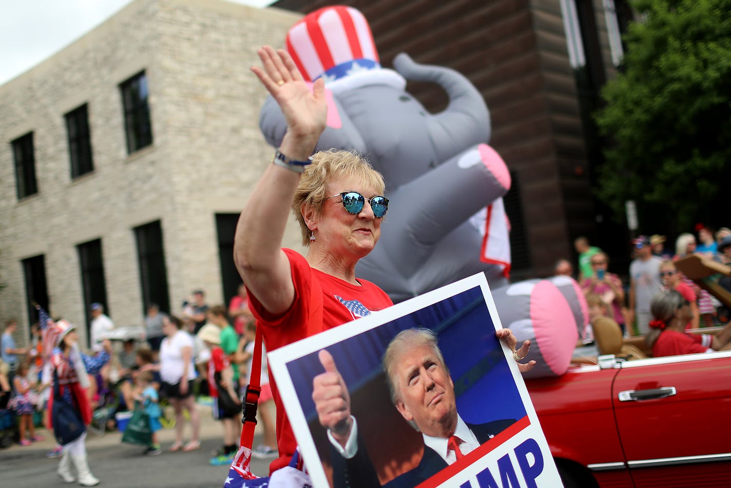 Minnesota GOP Secretary Barb Sutter backed the 2020 re-election of President Trump on July 4th in Edina.