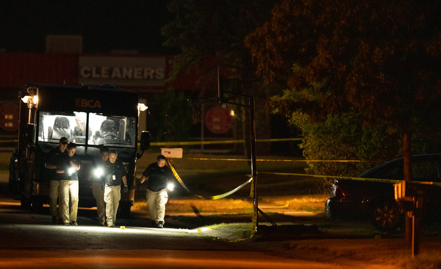 BCA technicians worked the scene Sunday night, July 10, 2022 after gunfire at a home on Oriole Dr. at Redwell Ln. left one man dead in Apple Valley.