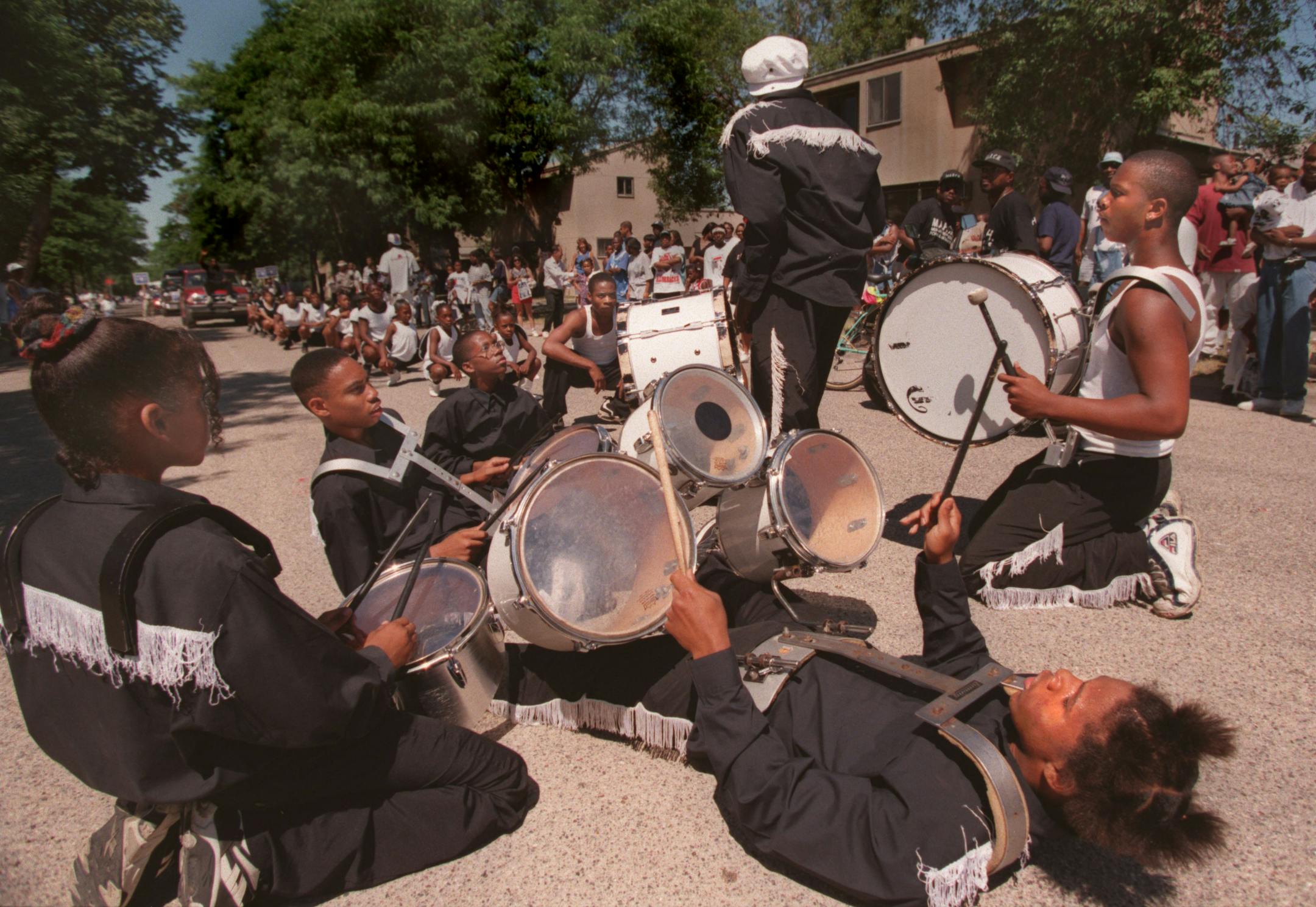 Rondo Days — The drum core of First Step of Minneapolis gets down Saturday morning during the annual Rondo Days in St. Paul. Stepping groups from several states come to compete against one and other. 13th annual, the festival celebrates the spirit of the former Rondo neighborhood, which once was the center of the city's Black community.