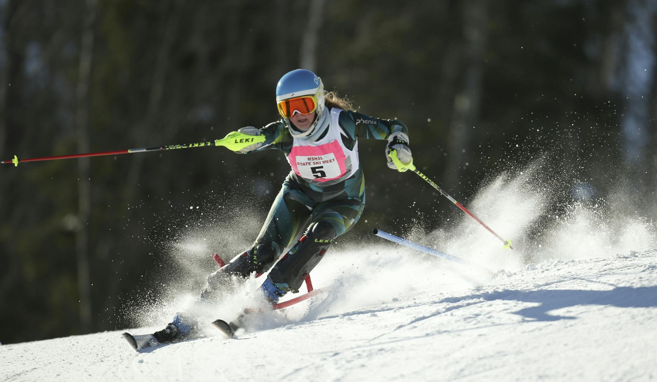 The 2014 State High School Alpine Skiing Meet was held Wednesday, February 12, 2014 at Giants Ridge in Biwabik. Minnetonka's Megan Greiner took first place in the girls' Alpine comptetition with a combined time of 78.28. She's shown on the Innsbruck course during her afternoon run, where she ran a 42.52.