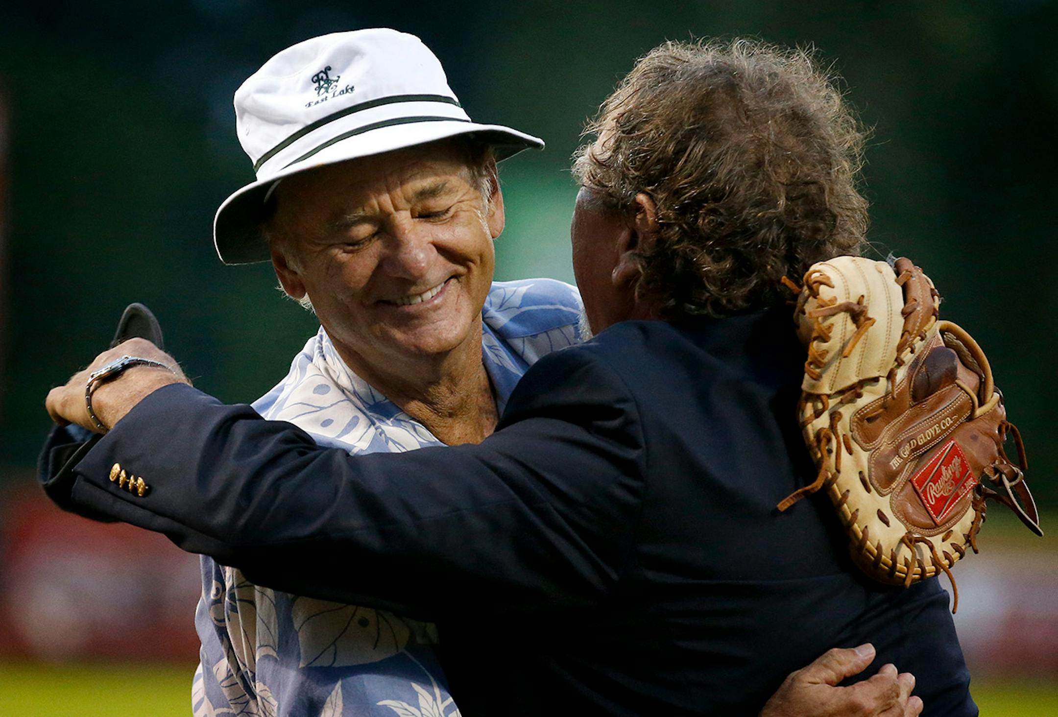 Bill Murray hugged Mike Veeck before the St. Paul Saints final game at Midway Stadium on Thursday night. ] CARLOS GONZALEZ cgonzalez@startribune.com - August 28, 2014, St. Paul, Minn., Midway Stadium, St. Paul Saints baseball vs. Winnipeg - Final Saints game at Midway Stadium