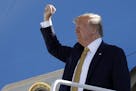 FILE- In this Sept. 17, 2019, file photo, President Donald Trump boards Air Force One at Albuquerque International Sunport in Albuquerque, N.M. A new 
