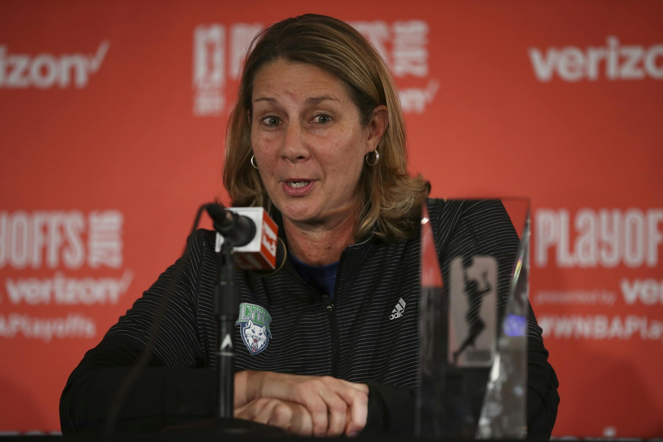 Lynx head coach Cheryl Reeve spoke at a news conference before Friday night's game, where she received the WNBA Coach of the Year award.