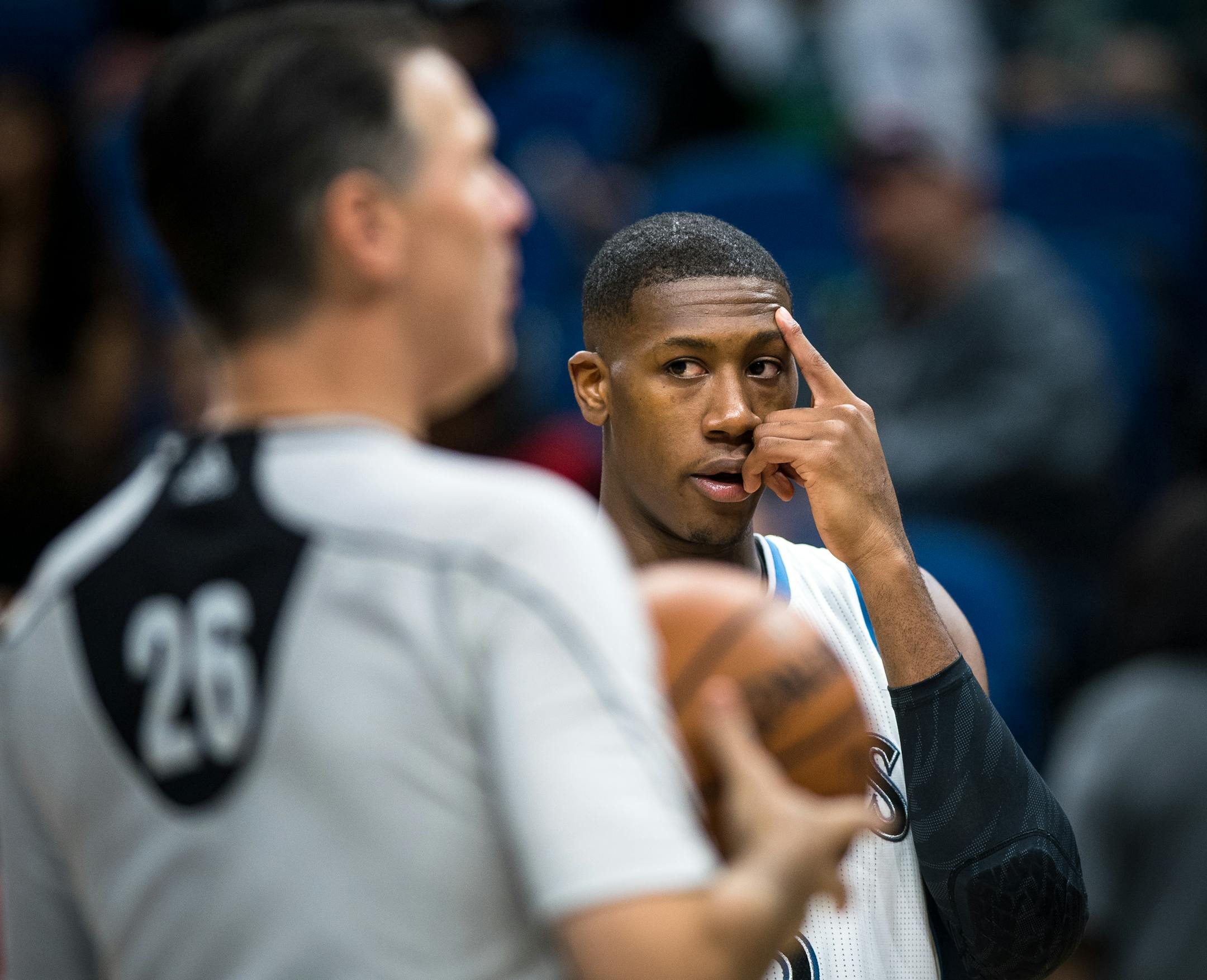 Timberwolves guard Kris Dunn looked on during a break in action in the fourth quarter Wednesday against Memphis.