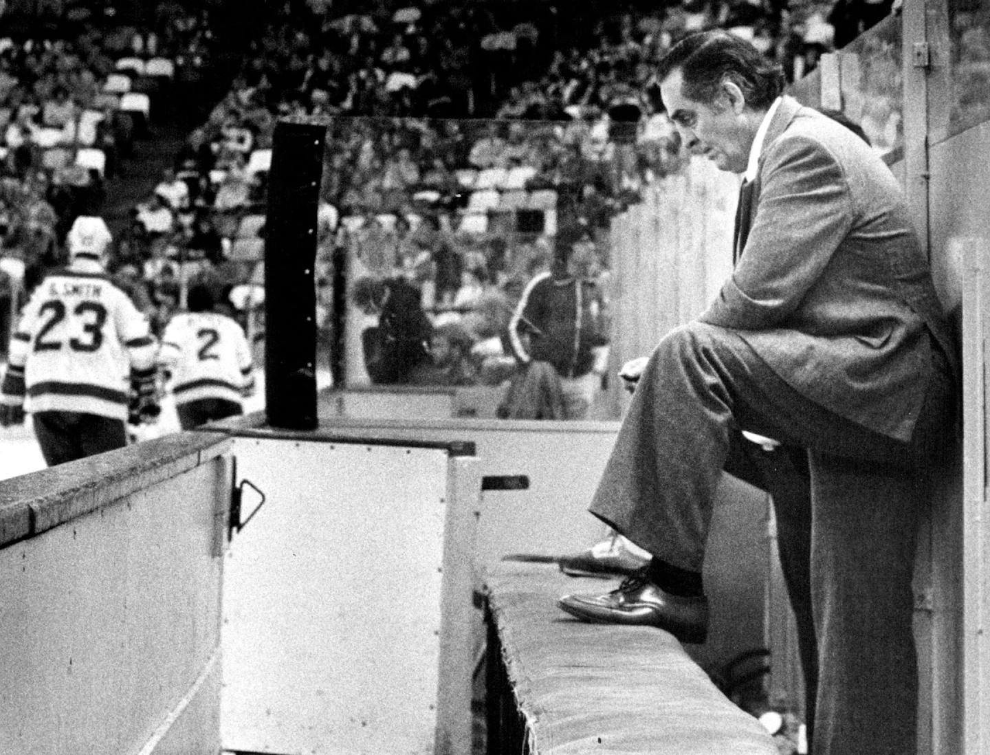 Glen Sonmor was most at home behind the bench, this one when he was coaching the North Stars in 1979. Sonmor died Monday in Toronto at age 86.