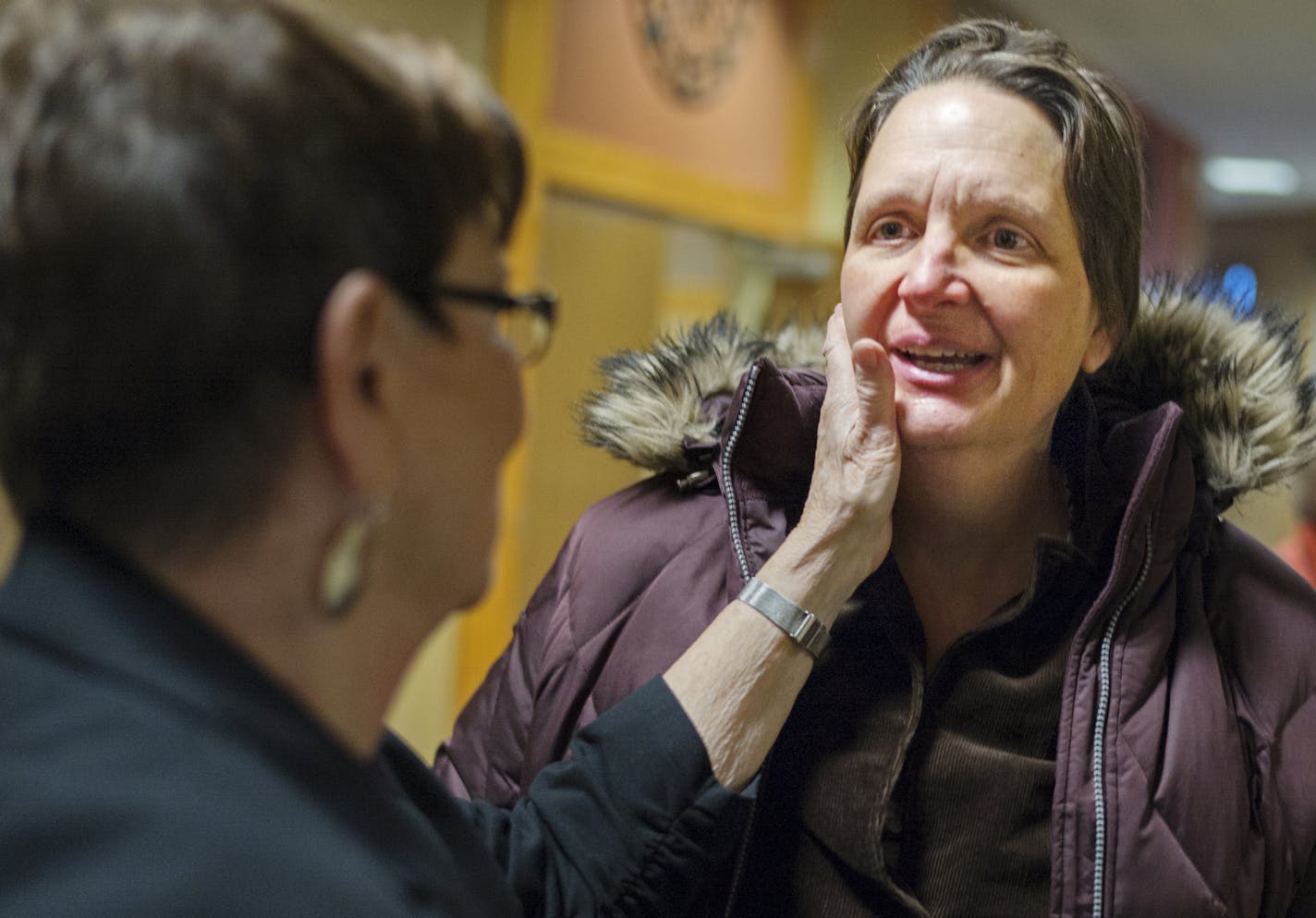 At a function in Eau Clair celebrating fundraising efforts for alzheimer in Wisconsin, Janet Rubenzer-Pike, left, celebrated with daughter Julie Anderl, who has early-onset dementia. Janet Rubenzer-Pike has led efforts to organize downtown businesses in Chippewa Falls to undergo training to be "dementia-friendly."]Richard Tsong-Taatarii/rtsong- taatarii@startribune.com