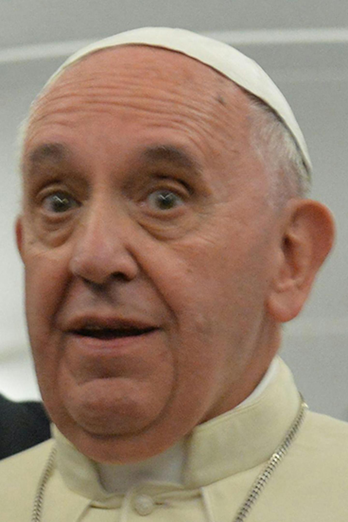 Pope Frances talks to the media on board of an airplane on his way to Rome, after a one-day visit to Sarajevo, Saturday, June 6, 2015. Pope Francis heard about the horrors of Bosnia's fratricidal war of the 1990s and its slow process of healing Saturday as he visited Sarajevo to urge Muslims, Orthodox and Catholics to put the "barbarity" of the past behind them and work together for a peaceful future. (Luca Zennaro/Pool Photo via AP) ORG XMIT: MIN2015061912591049