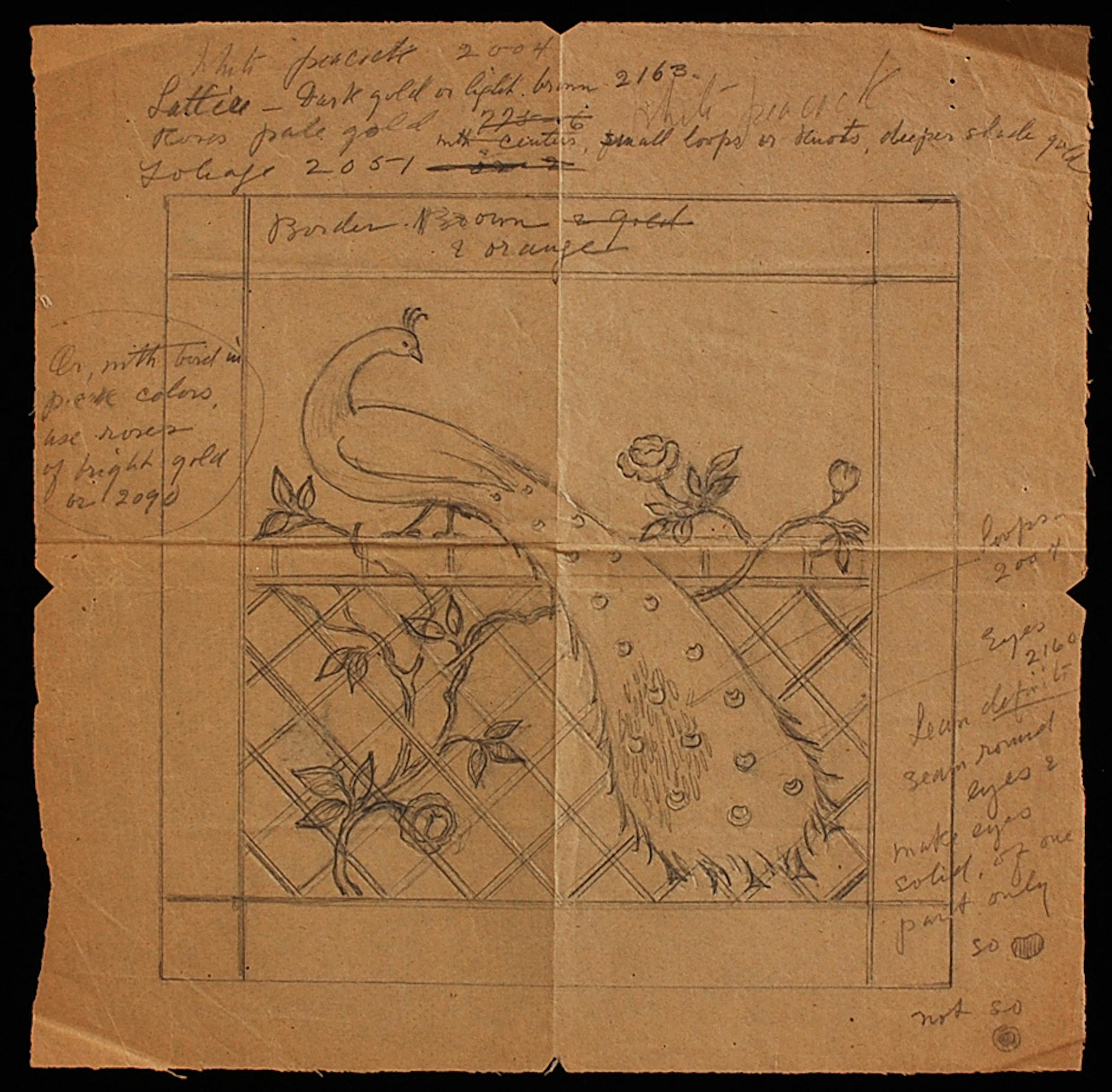 ìPeacock on Lattice Fenceî is one of the possible designs artists and crafters can use for entries in the Hastings Needle Work Company 2013-2014 Arts Challenge. (Image provided by the Dakota County Historical Society.)