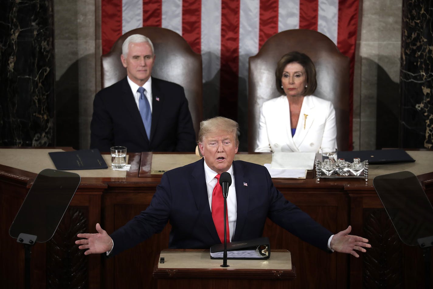 President Donald Trump delivers the State of the Union to a joint session of the U.S. Congress on Capitol Hill on Tuesday, Feb. 4, 2020 in Washington, D.C.