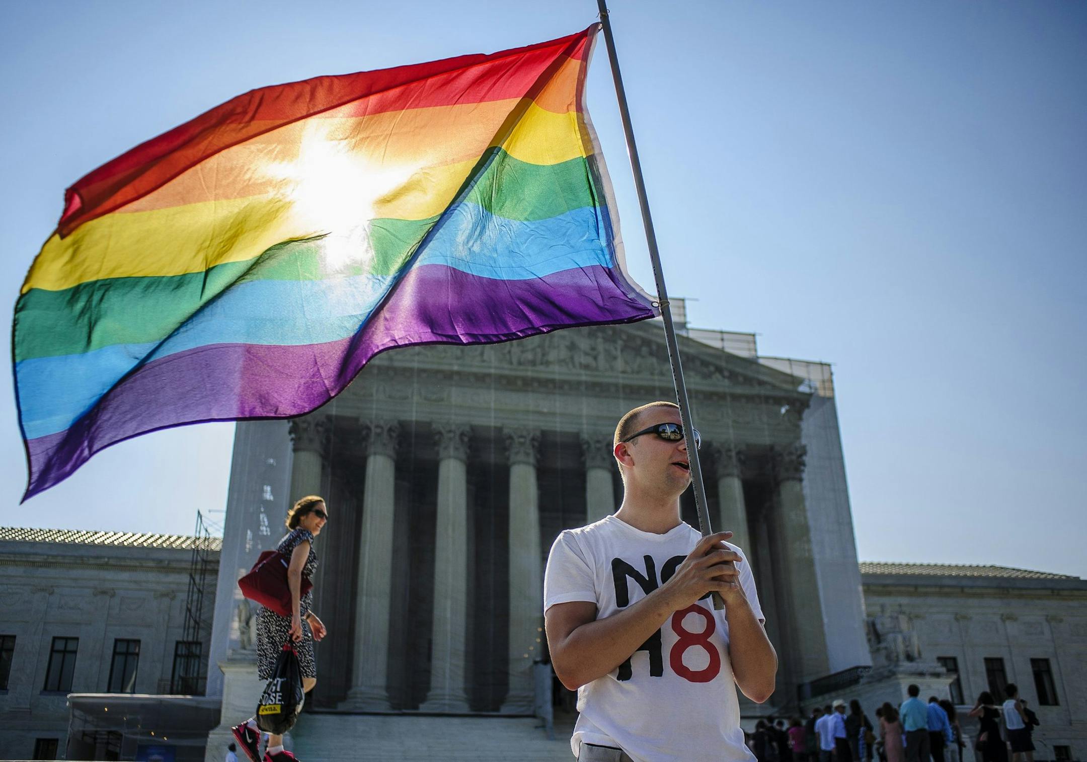 Demonstrators gather in front of the U.S. Supreme Court on Tuesday, June 25, 2013, in Washington, DC. The court is expected to rule on a case on the Defense of Marriage Act and other gay rights issues this week. (Pete Marovich/MCT) ORG XMIT: 1140273 ORG XMIT: MIN1306251140421013