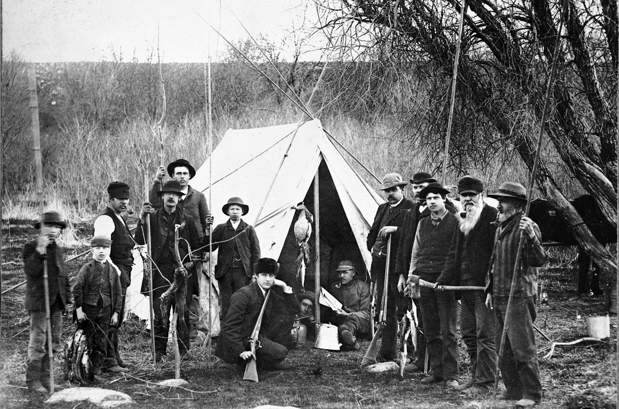 A springtime hunting and fishing party at Lac qui Parle Lake in the mid-1800s.
