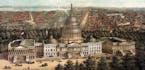This 1871 vintage illustration shows an aerial view of Washington, D.C.