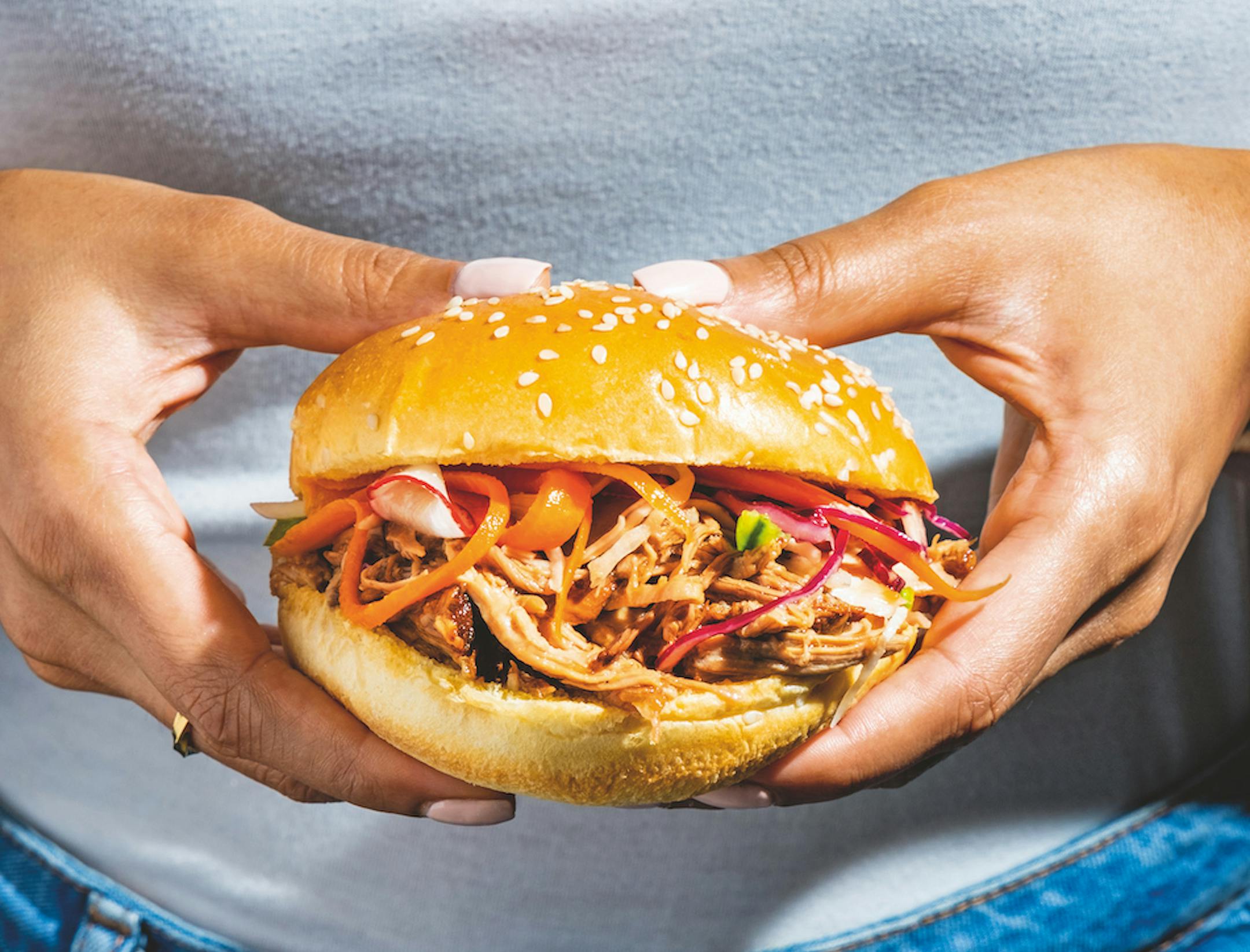 This marinade will take your pulled-pork sandwich to delicious new heights. From "Flavor Kitchen" by Crystelle Pereira (Kyle Books, 2023). Credit: Vanessa Lewis