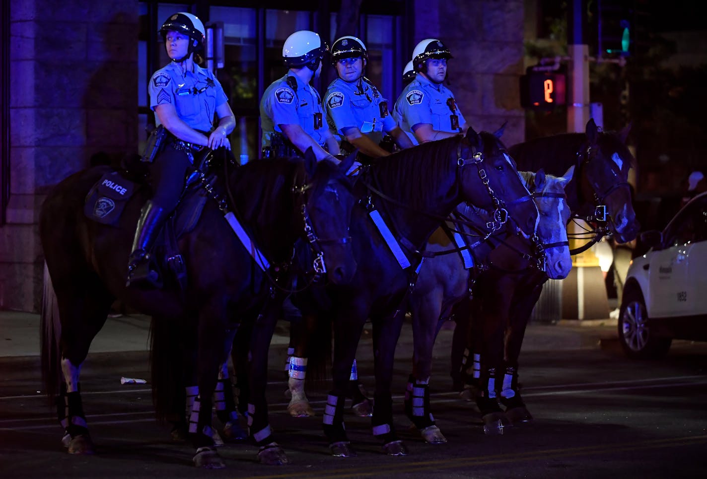 Mounted Minneapolis Police officers were deployed around closing time downtown. ] AARON LAVINSKY &#xef; aaron.lavinsky@startribune.com The issue of downtown crime issue will likely spill into the mayoral race in Minneapolis. Will Betsy Hodges' downtown safety plan improve quality of life on Hennepin Avenue? Or can Tom Hoch, longtime theater district and downtown leader, make it into a campaign issue? Even if statistics show that downtown crime is more perception than reality, other areas of the