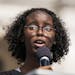 Isra Hirsi, 16, of Minneapolis, co-director and co-founder of U.S. Youth Climate Strike, spoke during the rally at the Capitol.