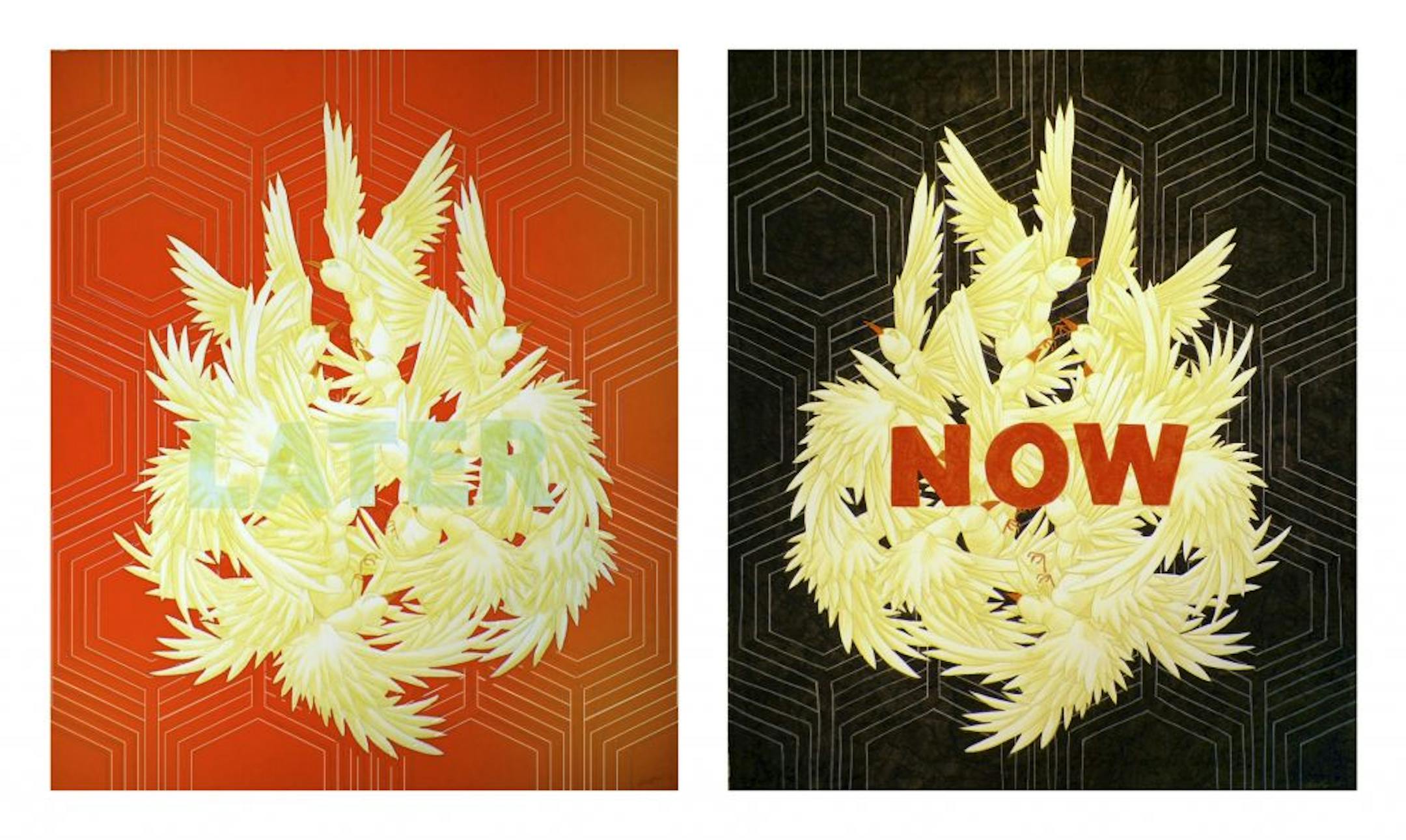 Myth Of Utopia, featuring work from Terrence Payne & John Diebel October 2012 at Rosalux Gallery Terrence Payne "I Saw The Future And It Was Stupid" oil pastel on paper 48" x 56" each panel 2012