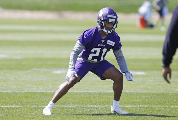 Minnesota Vikings first-round pick cornerback Mike Hughes participates in drills during the NFL football team's rookie minicamp Friday, May 3, 2018, i