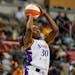 Los Angeles Sparks forward Nneka Ogwumike (30) shoots over Indiana Fever forward Teaira McCowan (15) in the first half of a WNBA basketball game in In