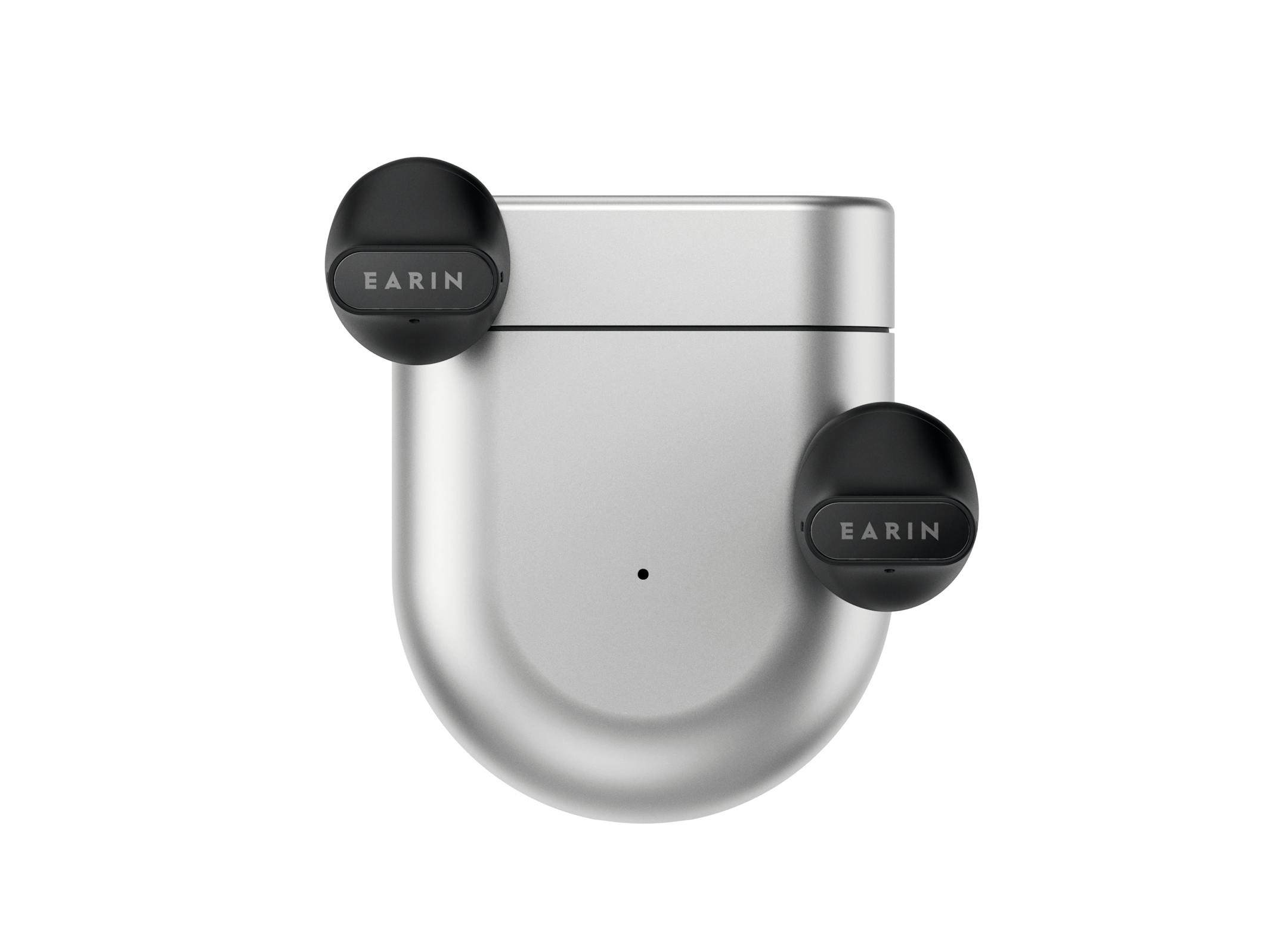 Earin A-3 earbud is charged with the included magnetic Qi wireless case. (Earin/TNS) ORG XMIT: 10716052W