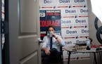 Dean Phillips in his New Hampshire campaign headquarters in January.