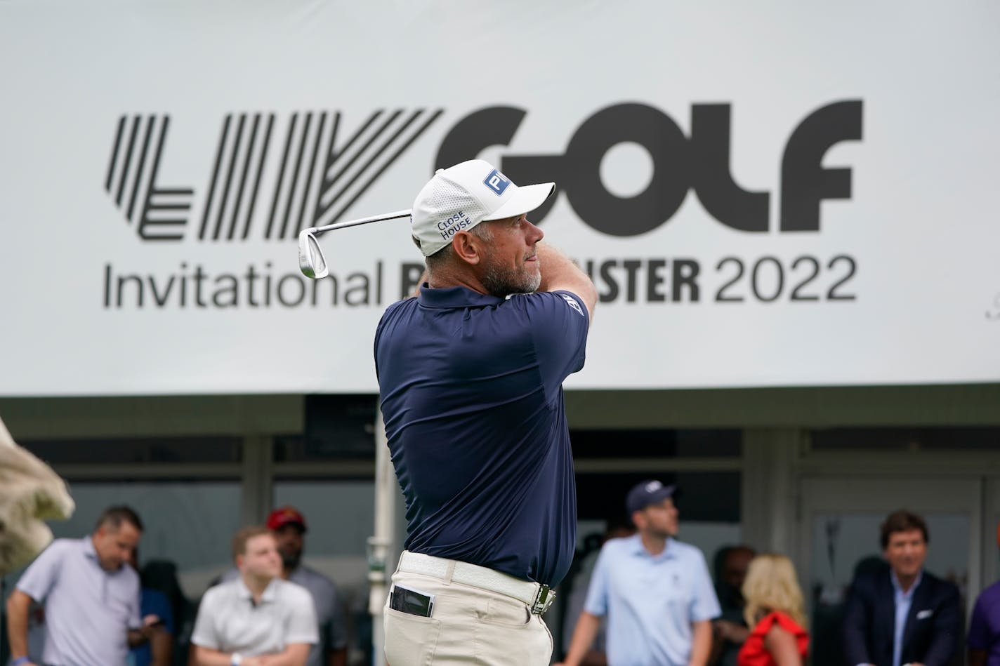 Lee Westwood hits off the 16th tee during the final round of the Bedminster Invitational LIV Golf tournament in Bedminster, N.J., Sunday, July 31, 2022. (AP Photo/Seth Wenig)