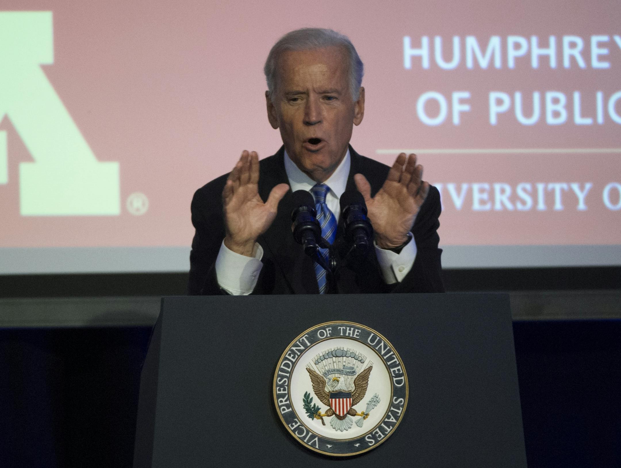 Vice President Joe Biden takes part in a tribute to former Vice President Walter Mondale in Washington, Tuesday, Oct. 20, 2015.