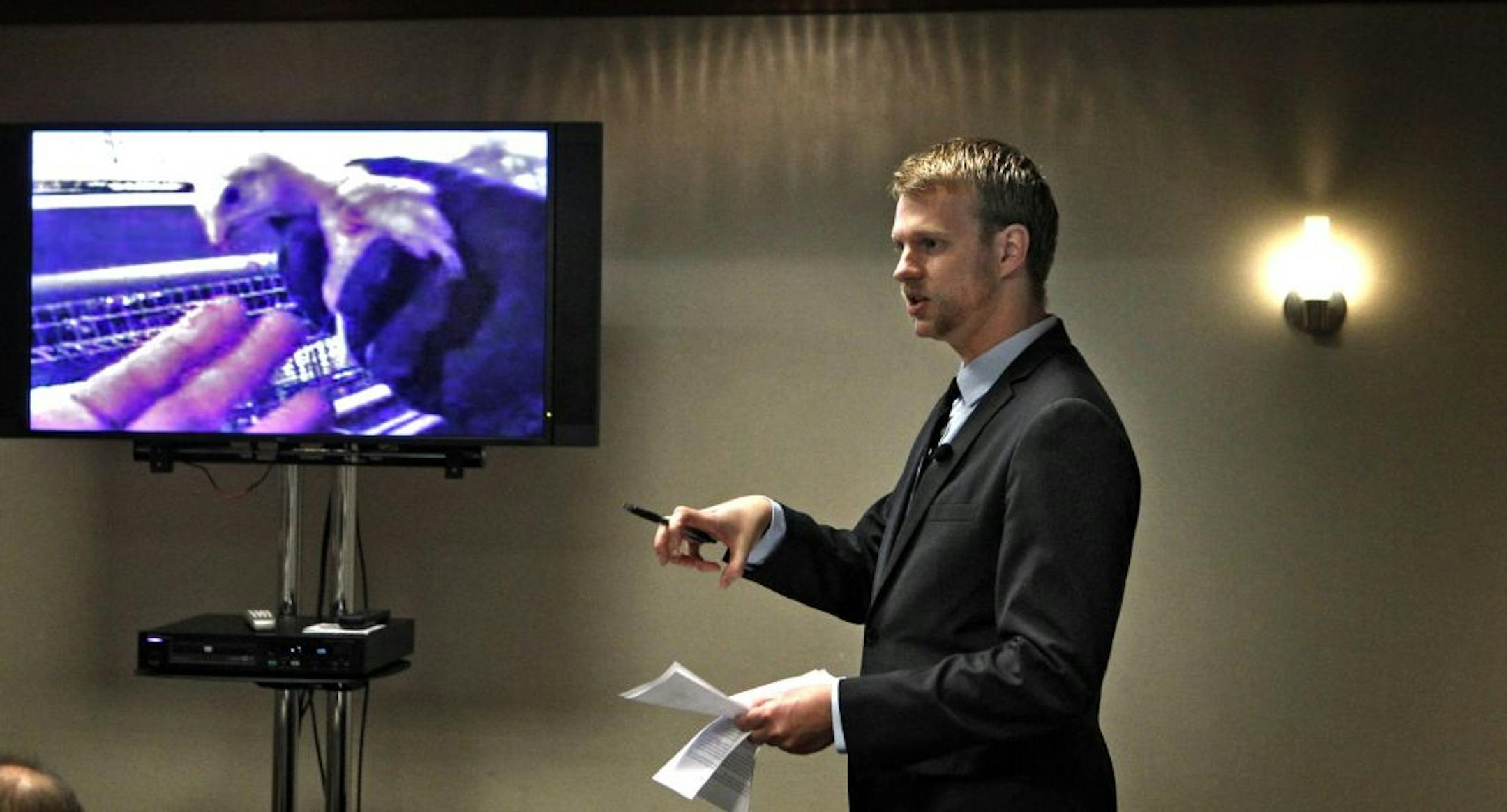 Daniel Hauff is director of investigations with a group called Mercy for Animals, an animal rights group based in Chicago. Saturday, the group called on Target and McDonalds to stoop selling eggs laid by hens who are confined in crowded cages. The group had previously revealed video taken with a hidden camera inside Sparboe Farms, a large egg supplier, that showed crowded conditions and what the group indicated was cruel treatment of the animals.