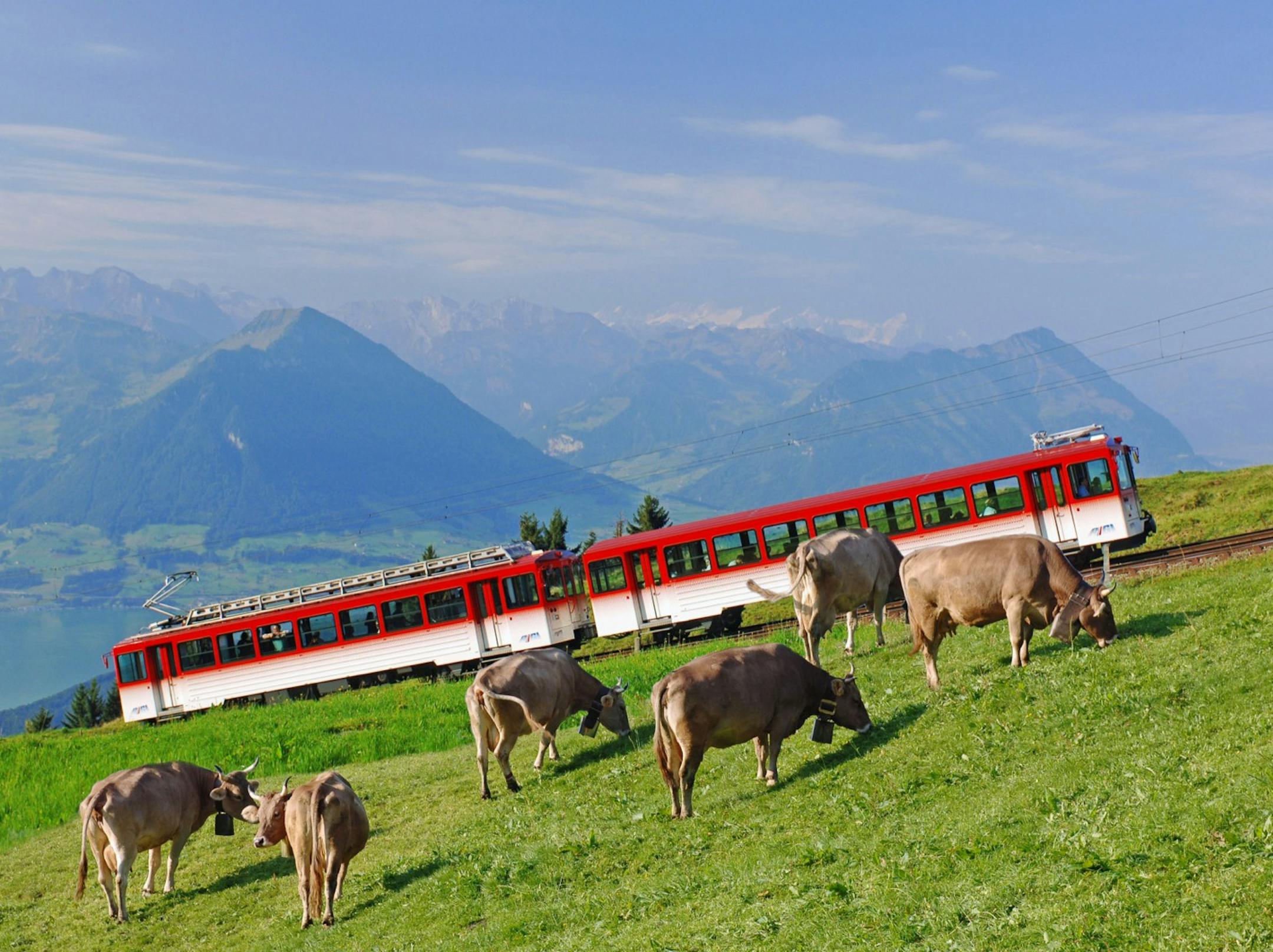 Photo by Roger Joss, courtesy Rigi Bahnen AG. Switzerland's Mount Rigi, home to Europe's first mountain cog railway, completed in 1871.