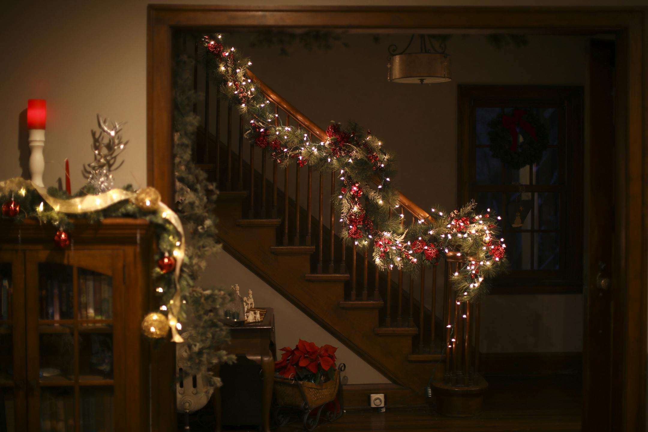 The stairs leading to the second floor of Renee Carlisle's Minneapolis home, where she hosts visiting missionaries.