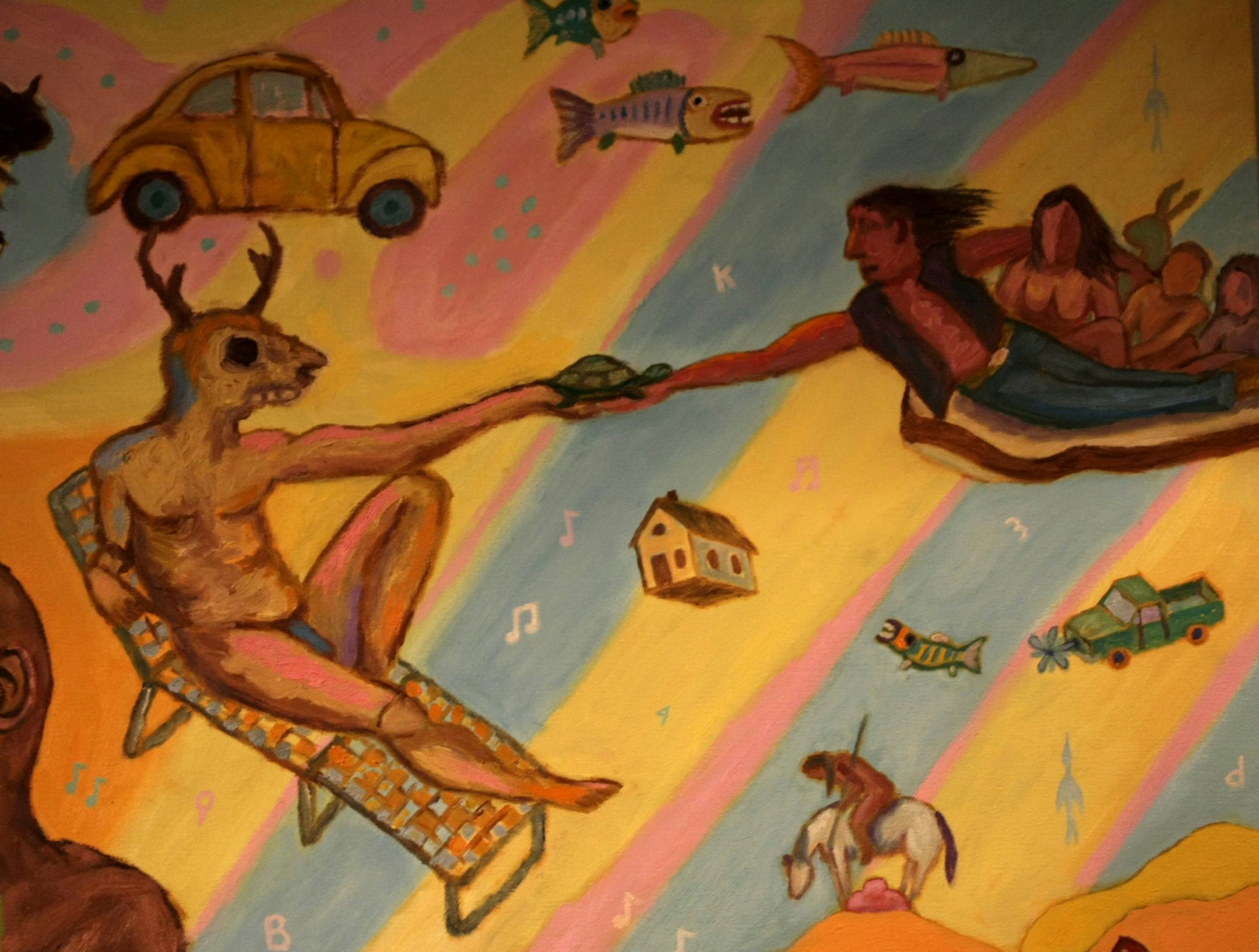 COPY OF ORIGINAL ARTWORK - by artist Jim Denomie, - detail from " The Creative Oven" 12 x 7 ft oil on cancvas- on display at the Bockley Gallery