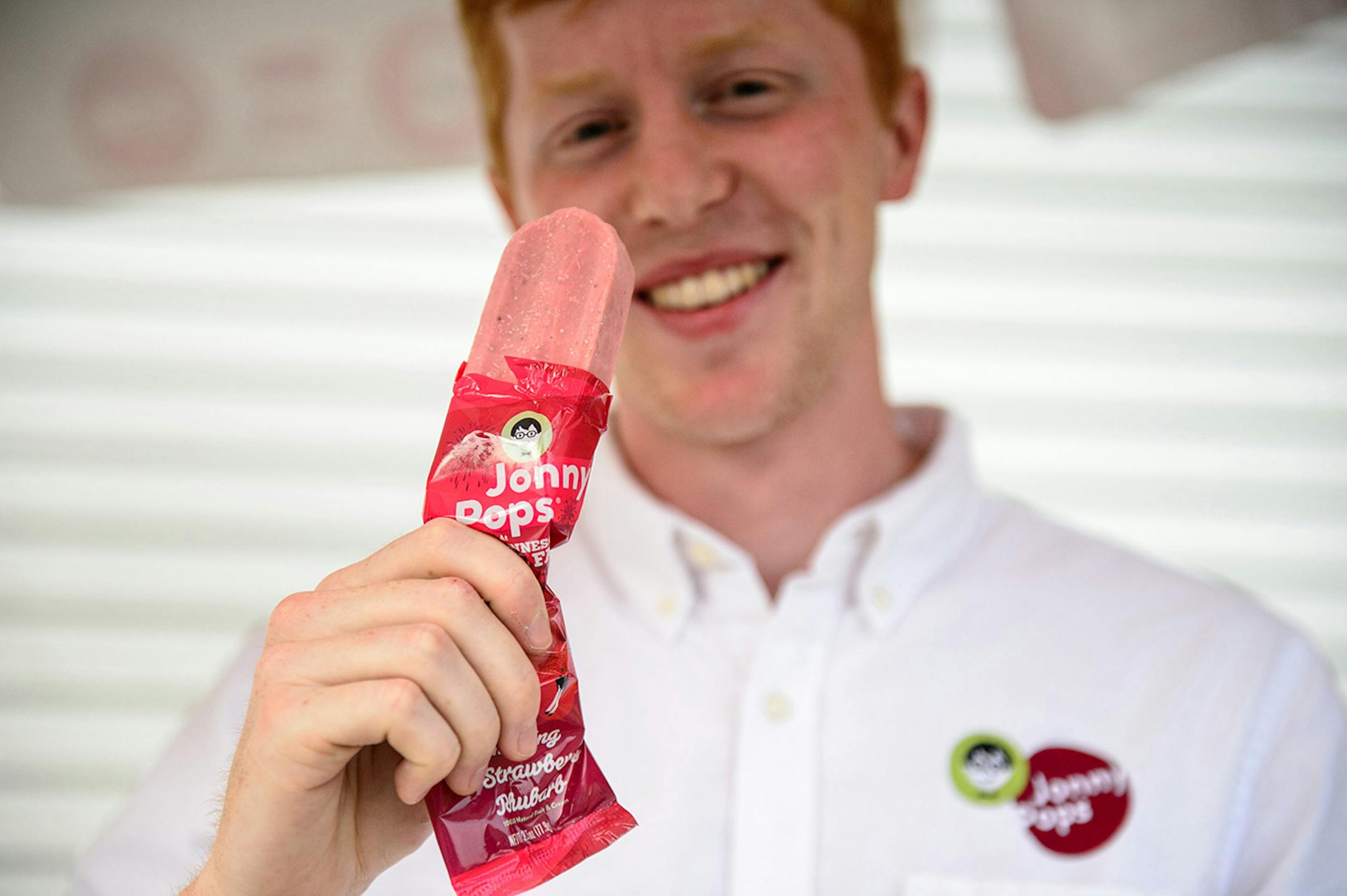 New at the Fair is Jonny Pops with the flavor Snelling Strawberry Rhubarb. Co owner Jamie Marshall showed one off. The opening of the 2014 Minnesota State Fair is less than a week away and the place is hopping. ] Thursday, August 14, 2014. GLEN STUBBE * gstubbe@startribune.com