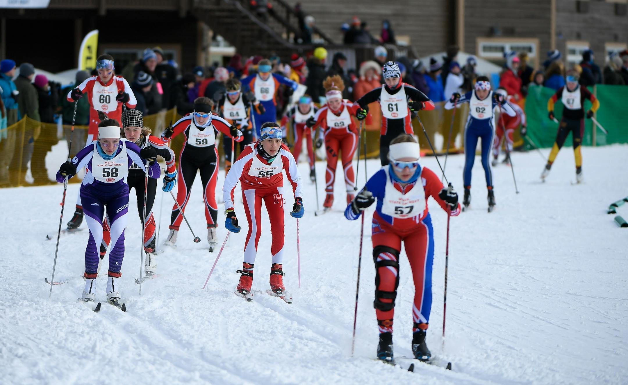 Girls competed in the 5k classic race at Giants Ridge in Biwabik, Minn., during last February's cross-country state meet. The Alpine state meet is Wednesday and the Nordic state meet Thursday at Giants Ridge.