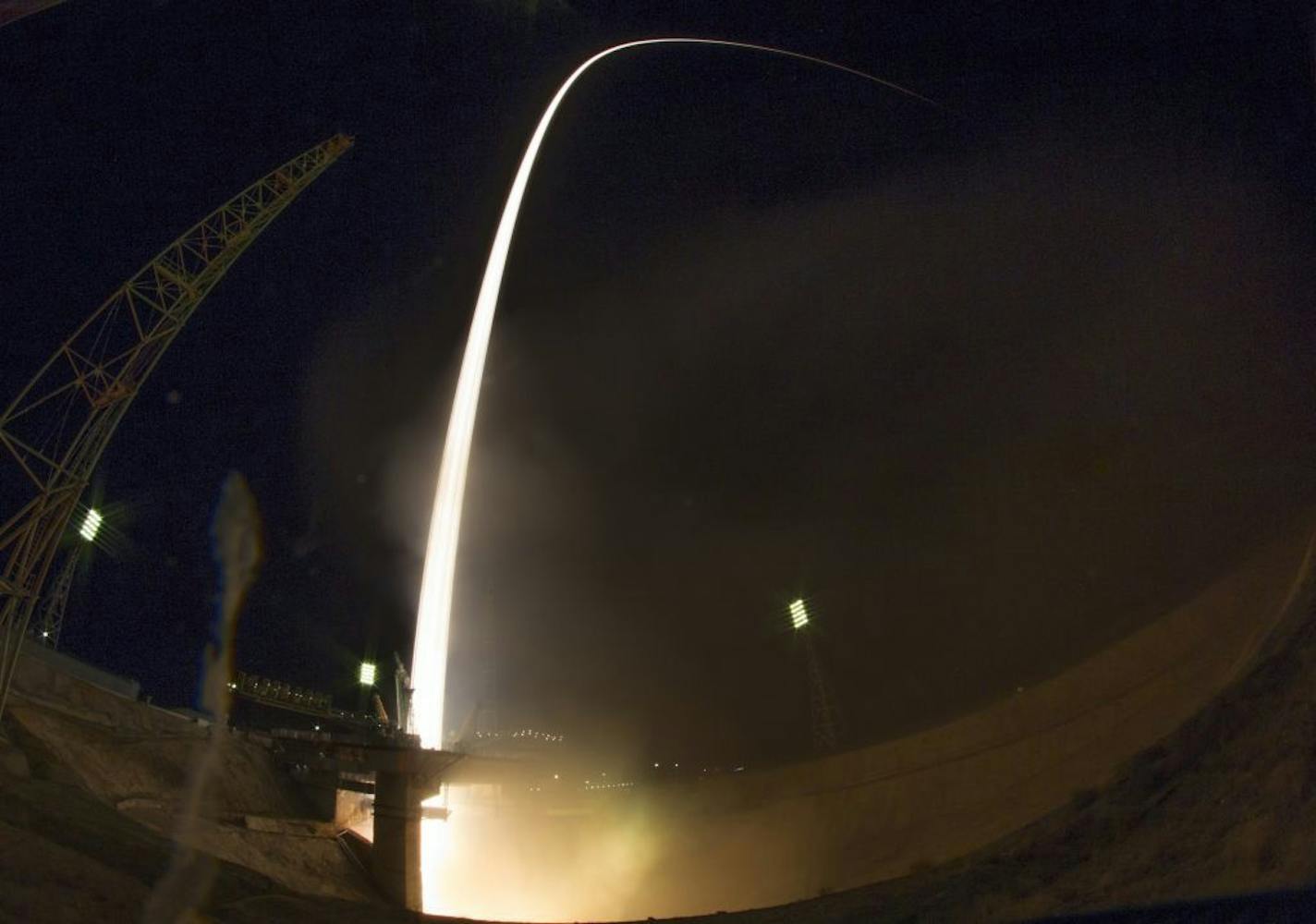 In this photo taken with long time exposure the Soyuz-FG rocket booster with Soyuz MS-06 space ship carrying a new crew to the International Space Station, ISS, blasts off at the Russian leased Baikonur cosmodrome, Kazakhstan, Wednesday, Sept. 13, 2017. The Russian rocket carries Russian cosmonaut Alexander Misurkin, U.S. astronauts Joseph Acaba and Mark Vande Hei.