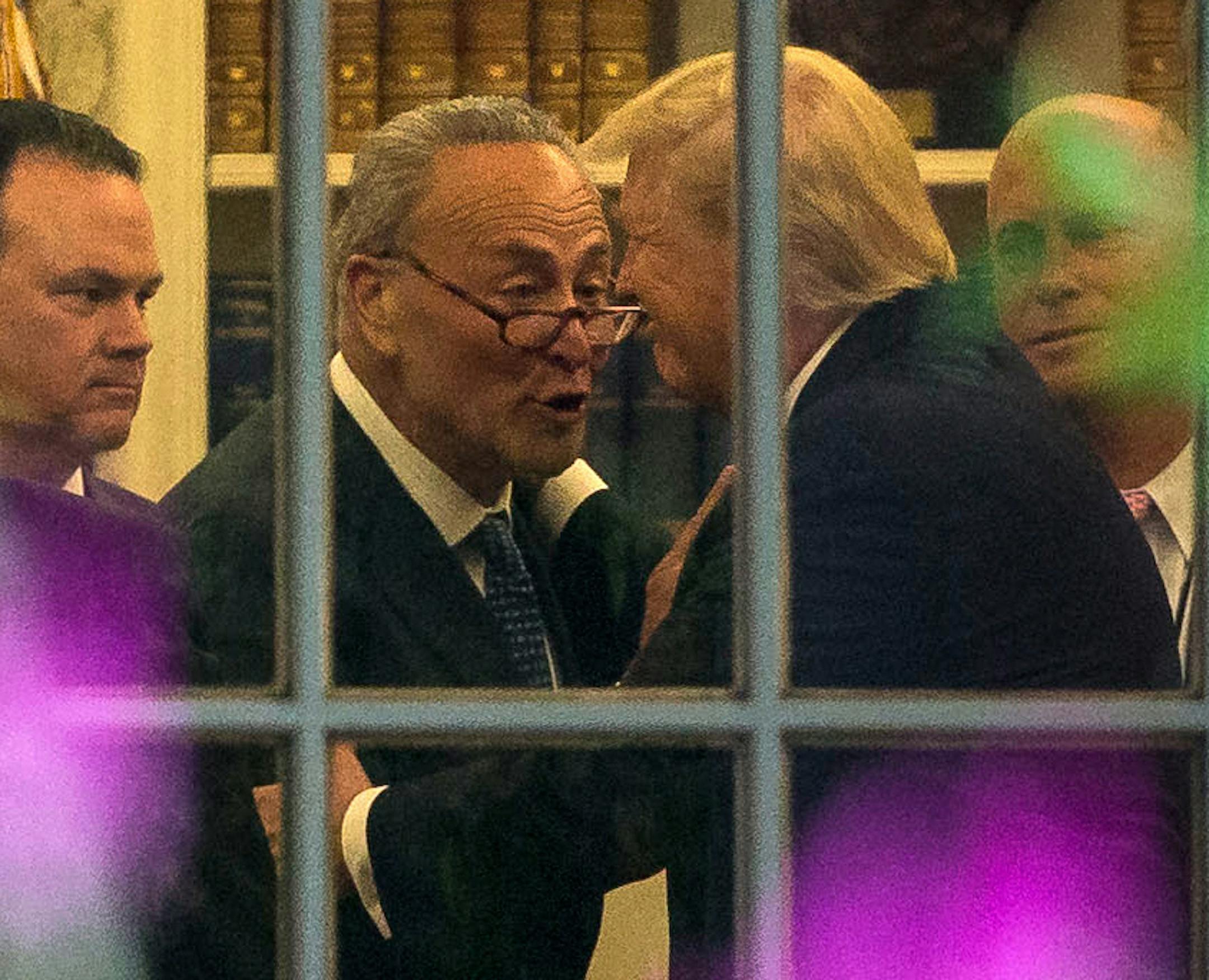 President Donald Trump speaks with Senate Minority Leader Chuck Schumer (D-N.Y), in the Oval Office of the White House in Washington, Sept. 6, 2017. Trump struck a deal with Democratic leaders on Wednesday to increase the debt limit and finance the government until mid-December. (Al Drago/The New York Times)