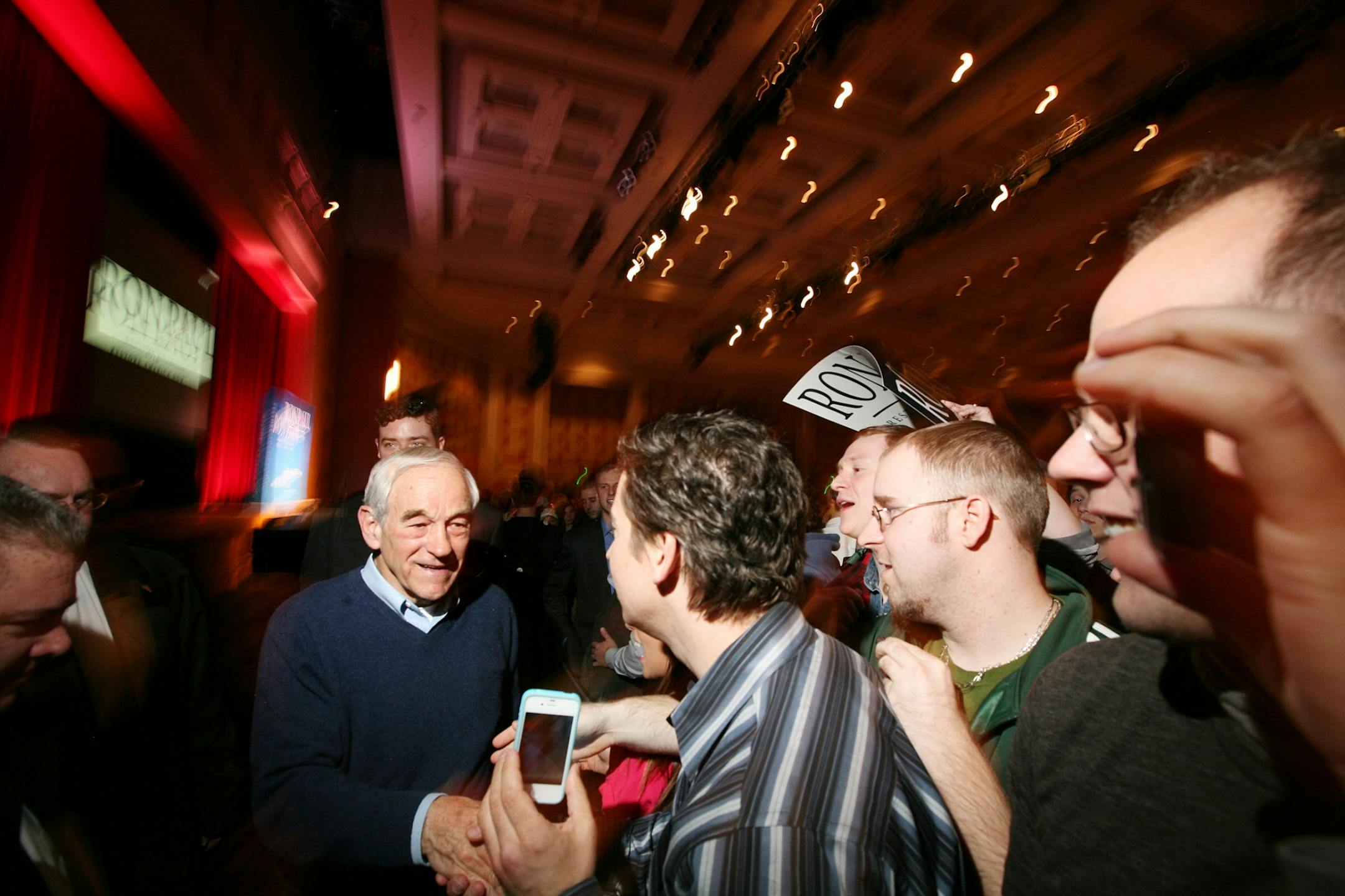 Republican presidential candidate Ron Paul greeted supporters at a rally at the Minneapolis Convention Center.