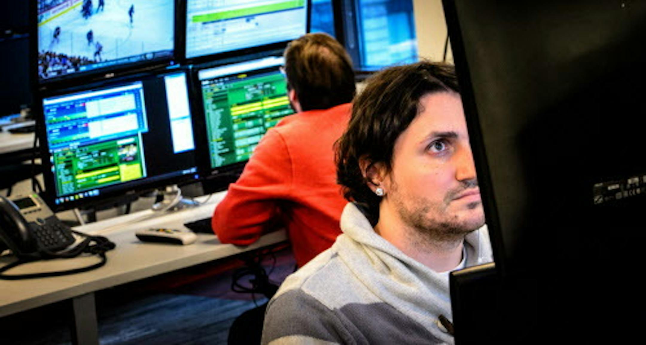 Andrew Thompson kept an eye on a game which he was reporting statistics for. ] GLEN STUBBE * gstubbe@startribune.com Tuesday, April 21, 2015 Sportradar US has just signed a big deal with the NFL to collect and distribute stats for the league. Sportradar US keeps detailed stats on 20,000 U.S. sports events each year from nine sports.