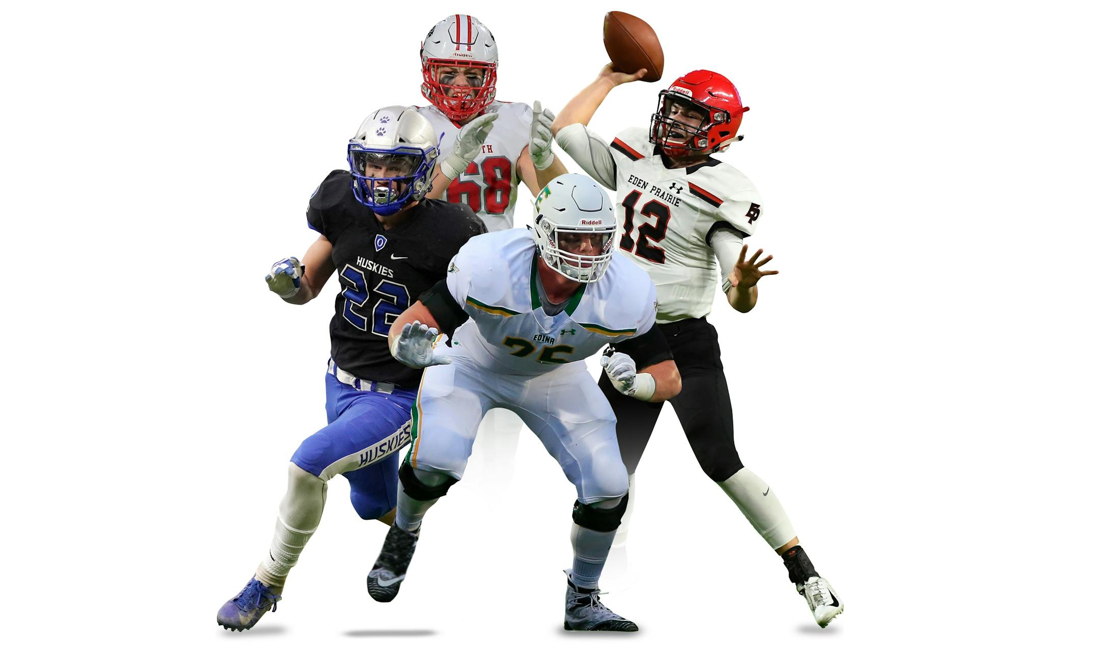 From left: Jason Williamson, Owatonna running back going to the Gophers; Bryce Benhart, Lakeville North offensive lineman heading to Nebraska; Quinn Carroll, Edina offensive lineman going to Notre Dame; and Cole Kramer, Eden Prairie quarterback bound for the Gophers.